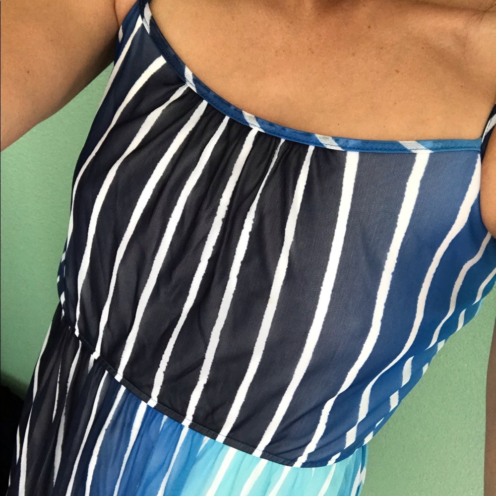 Pin Striped Maxi Dress in Blue w/ spaghetti straps - Picture 7 of 8